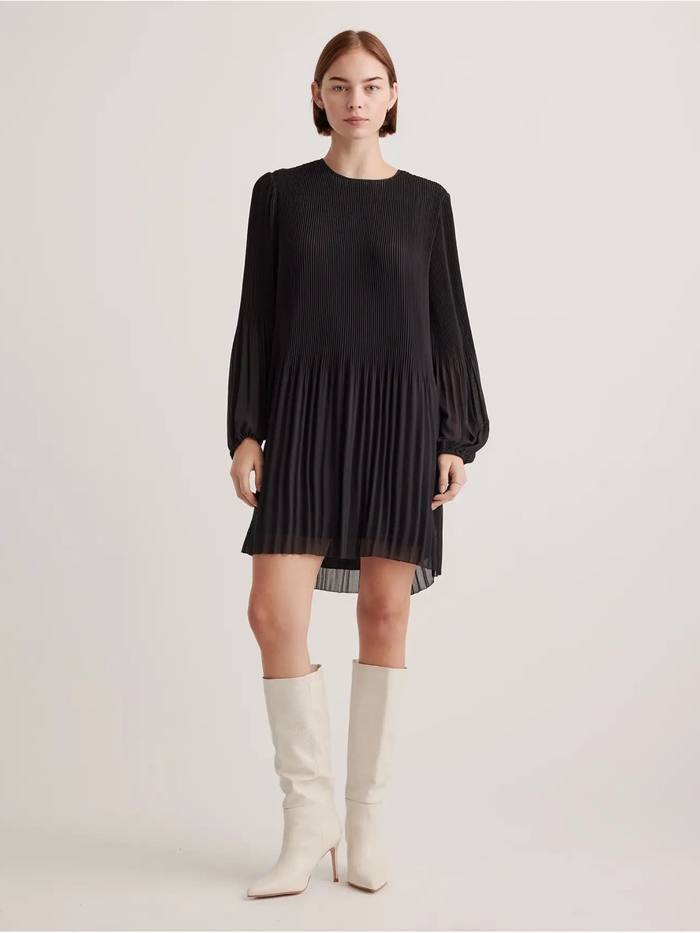 Quince NWT Black Pleated Chiffon Mini Dress XL